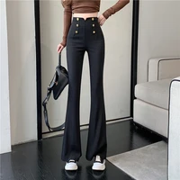 black casual pants womens spring new design sense high waist fashion flared pants chic slim versatile pants