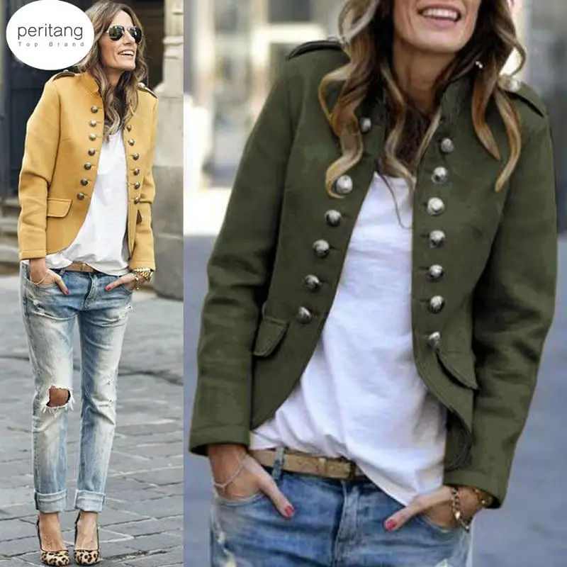 

Blazer Women Jackets Long Sleeve Row Buckle Self-cultivation Small Suit Loose Yellow Red Coat Pattern Hot Style Femme Mujer