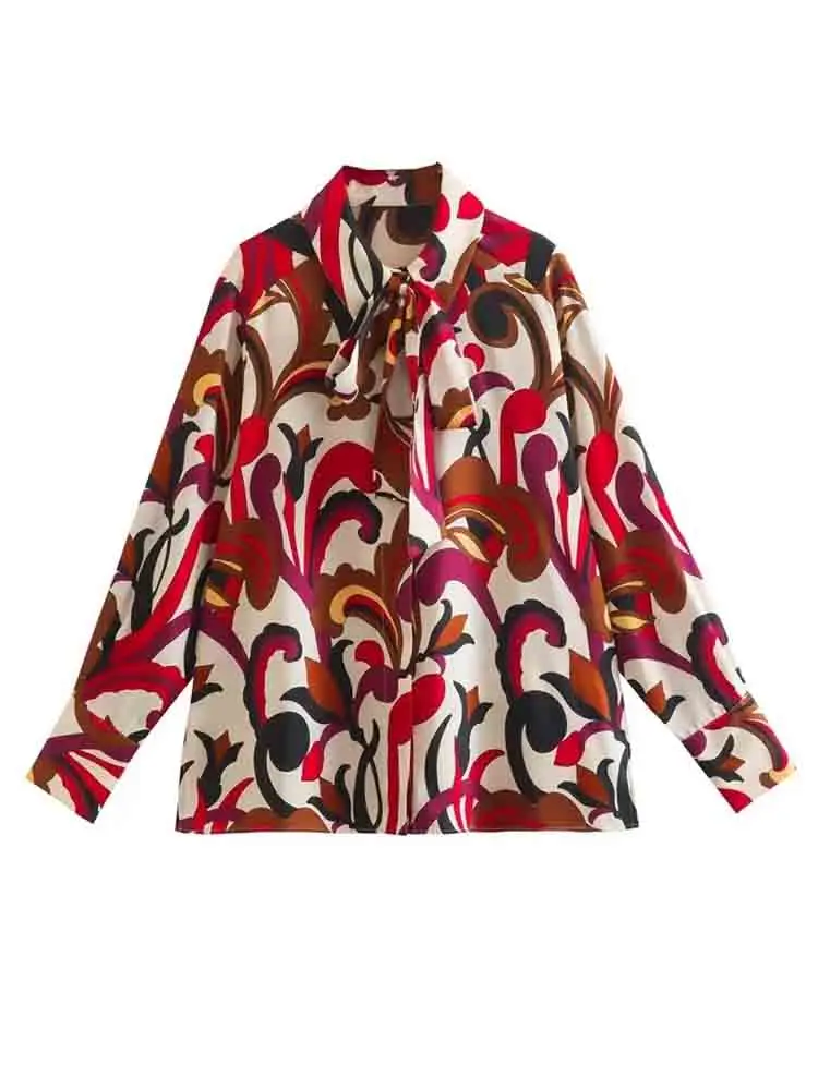 

Женская рубашка KLKXMYT TRAF, модные топы с принтом и бантом, женские осенние Рубашки на пуговицах для женщин, повседневные блузки с длинным рукав...