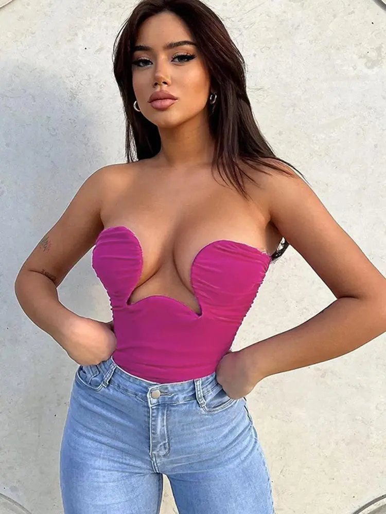 

Giyu Sexy Strapless Bodycon Crop Tops Women Summer Sleeveless Backless Solid Corest Ladies Fashion Slim Camis Cropped Streetwear