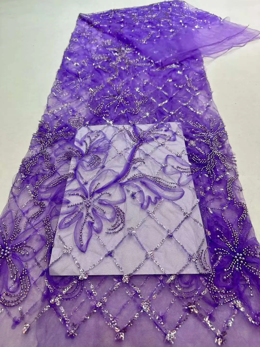 

Классическая ткань высокого качества 3D элегантный очень мягкий тюль сетка с камнями кружево для свадебного платья NN3198_R