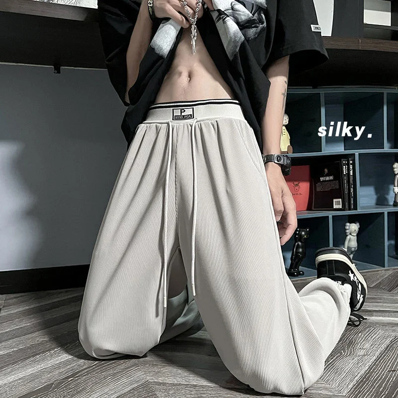 

Брюки-шаровары мужские из вискозы, повседневные джоггеры на завязках, модные однотонные штаны, большие размеры, лето 2022