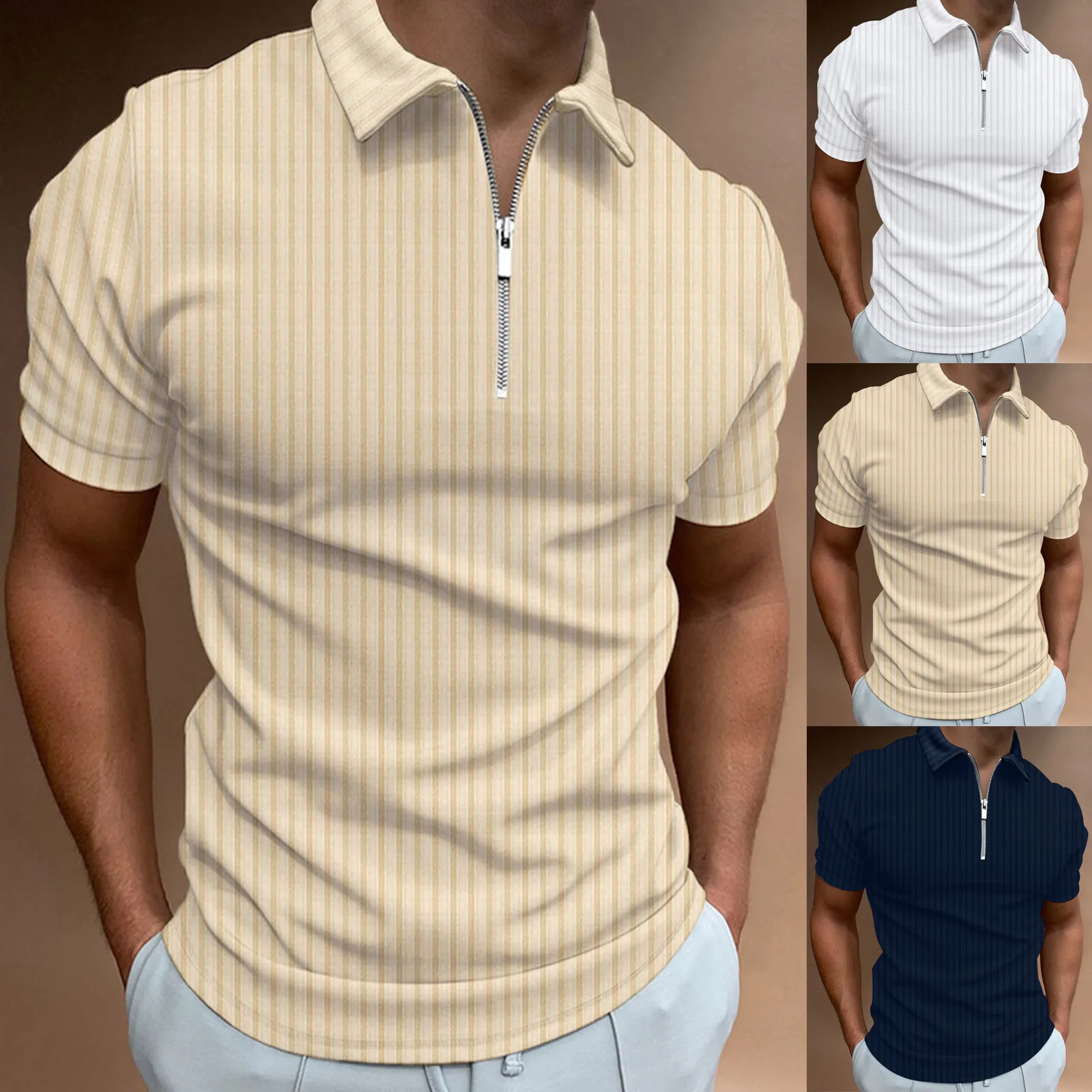 

Футболка мужская с принтом, однотонная эластичная рубашка с отложным воротником и короткими рукавами, деловой Повседневный Топ для высоких...