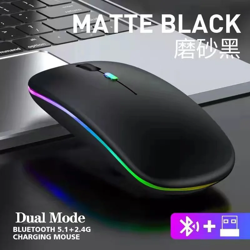 

LED Bluetooth Mouse Rechargeable Wireless Bluetooth Mouse for Laptop iPad MacBook with RGB Backlight Ergonomic Silent USB Mouse