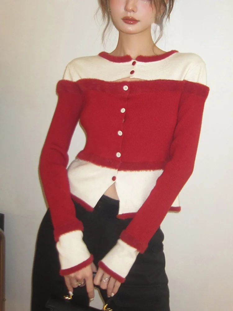 

Long Sleeve Knitted Sweater Office Lady 2022 Winter Pure Color Y2k Crop Tops Woman Casual Slim Korean Fashion Pullover Design