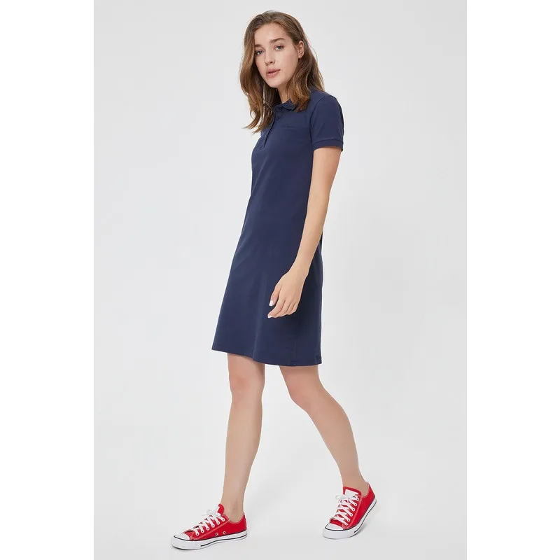 

Tweed Women Pique Polo Collar Dress Women Summer Dress Casual Long Prom Midi Maxi