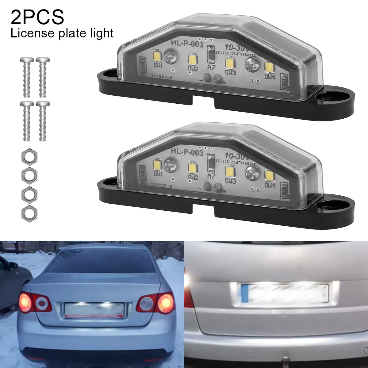 

2Pcs License Plate Light LED Number License Plate Light Reusable Premium Durable Number Plate Lamp IP65 Waterproof White LED Car
