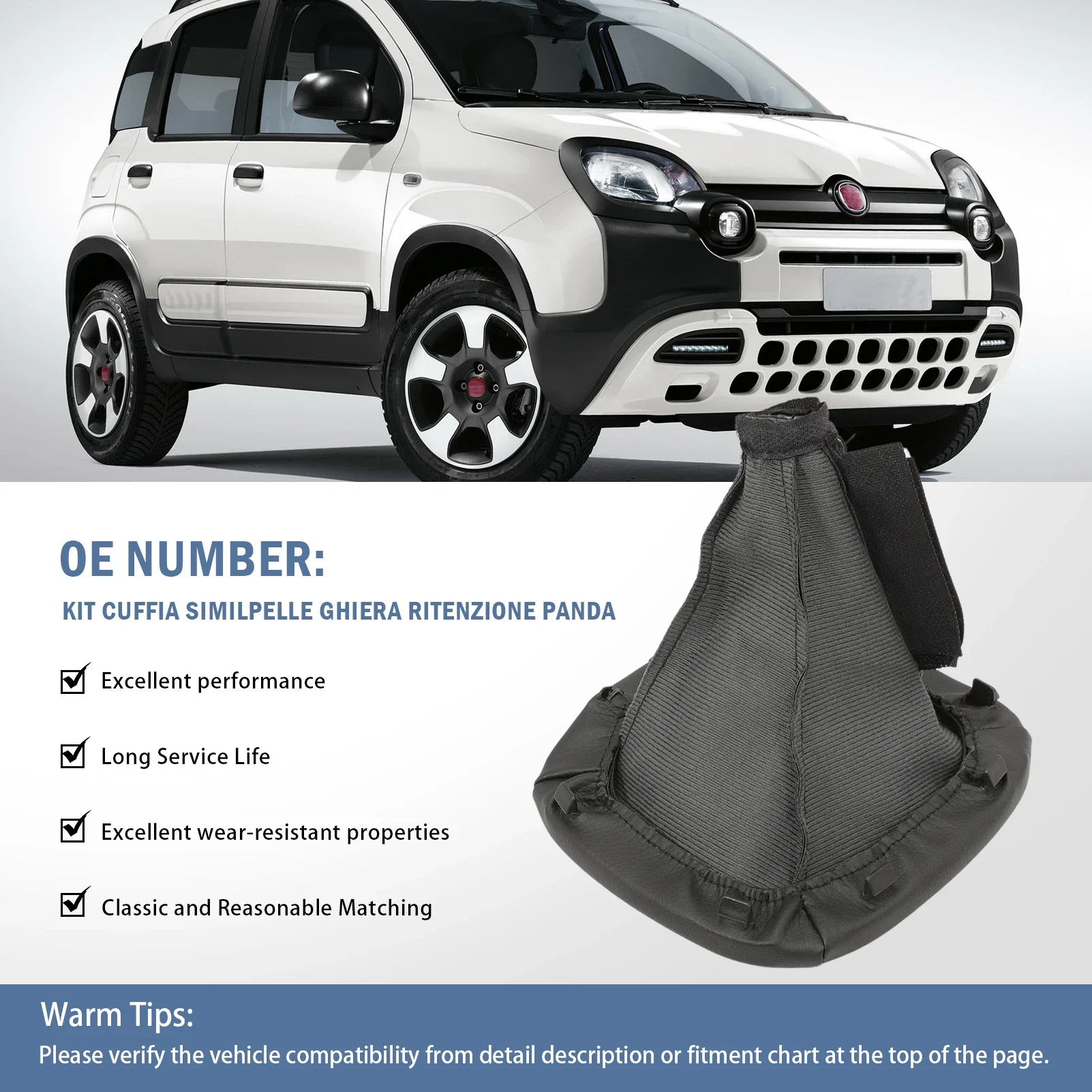 

Комплект кожаных черных рычагов переключения передач, совместимый с Fiat Panda 2012-onwards (3-го поколения)
