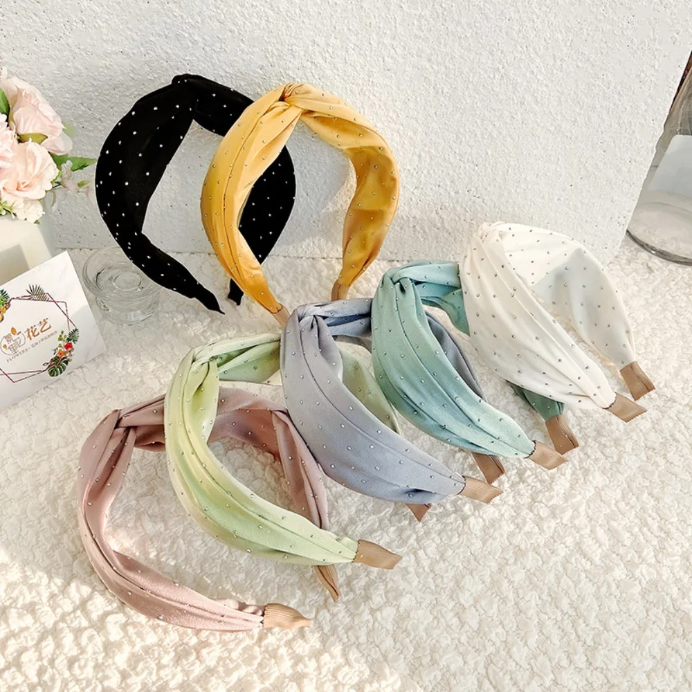 

Summer Wide Side Fashion Center Cross Knot Rhinestone Hairband Hair Hoop Turban Headwear Women Headband
