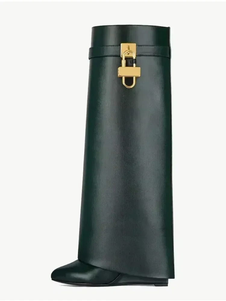 Новые женские сапоги до колена на высоком каблуке толстой подошве модные Shark с