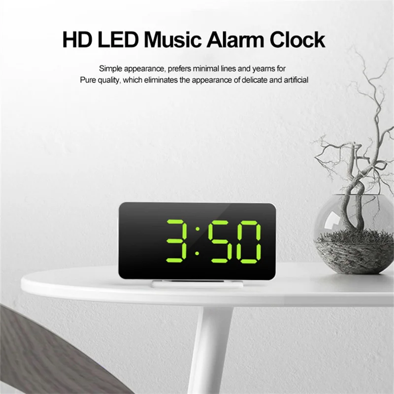 Mirror Table Clock Digital USB Alarm Snooze Display Time Night LED Light Desk Desktop Home Decor Gifts for Children