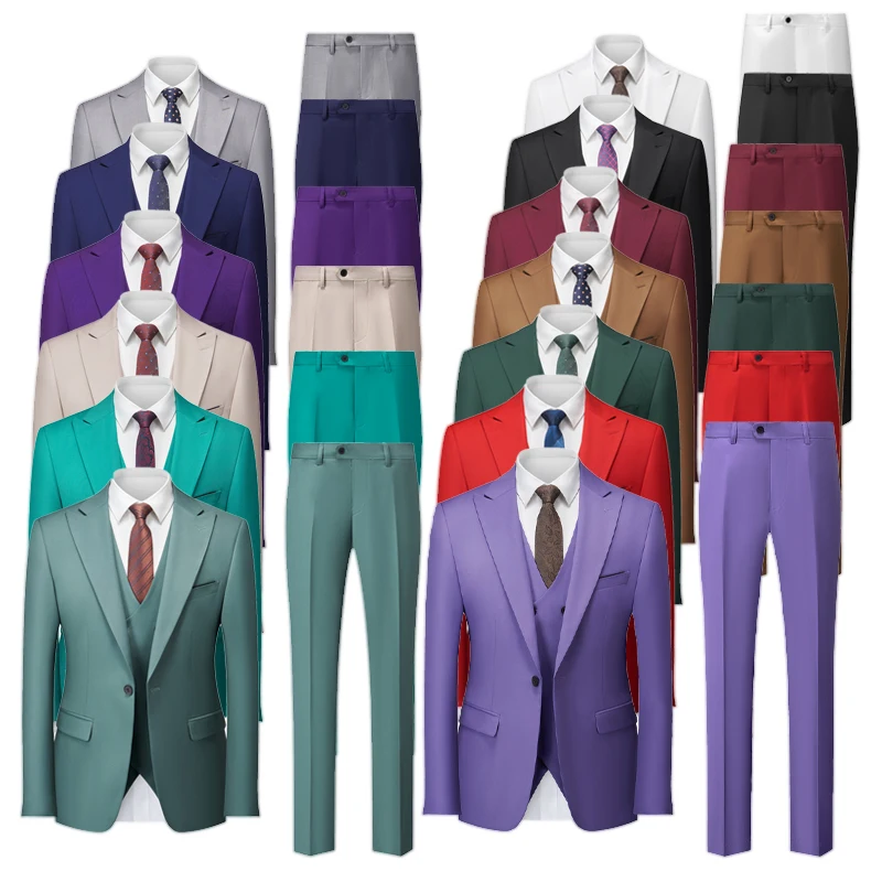 2024 Новый однотонный свадебный костюм для мужчин из 3 предметов деловой