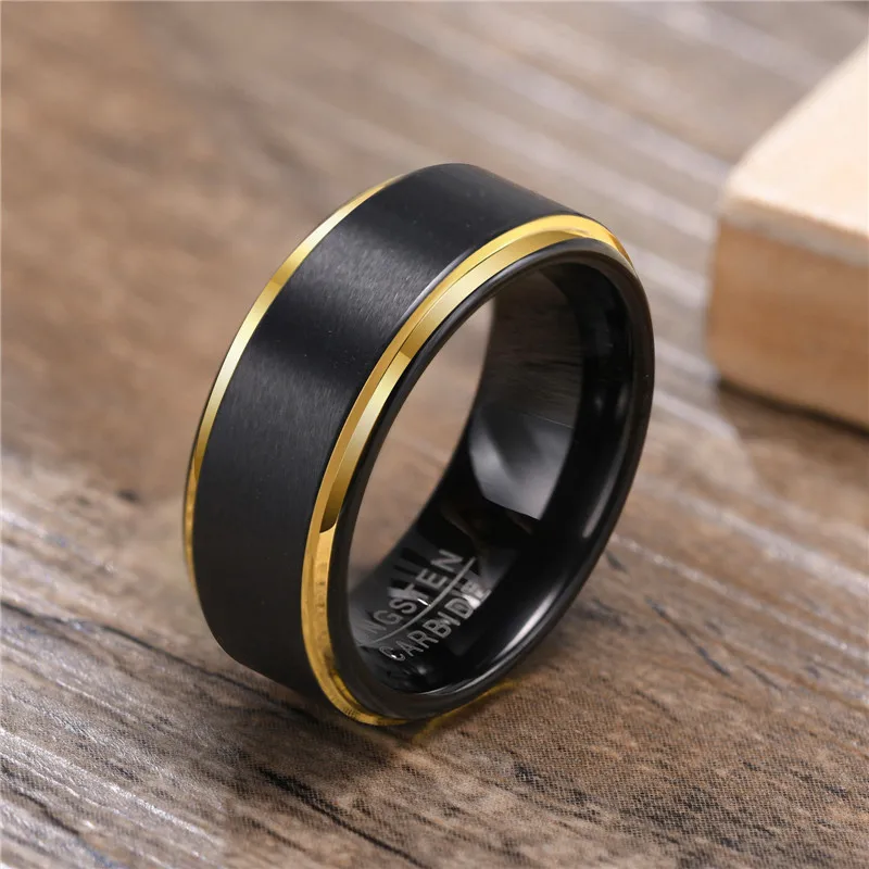 

ZORCVENS 100% Tungsten Rings Black Gold 8mm Wedding Engagement Band Stylish For Men Women Gifts Lover Couple Jewelry