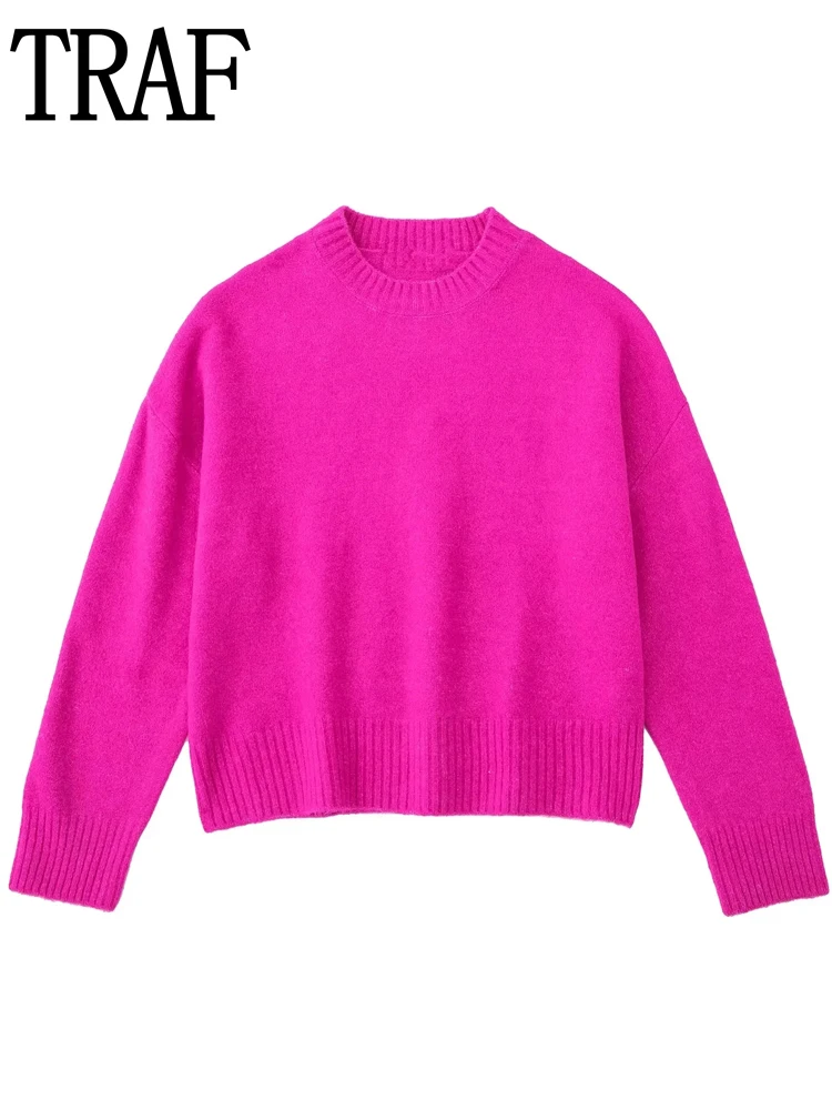 

Женский вязаный свитер с длинным рукавом и круглым вырезом