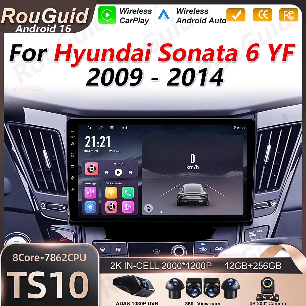 Фото Автомагнитола Android 16 с CarPlay для Hyundai Sonata 6 YF 2009-2014, мультимедийный плеер, GPS-навигация, Bluetooth 5G №2