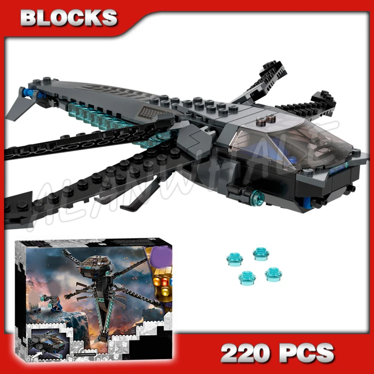 

220pcs Super Fighter Revengers Black Panther Dragon Flyer Wakandan Aircraft 60088 Building Blocks Toys Compatible With Model
