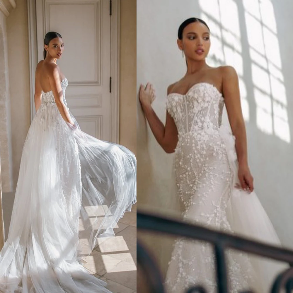 

Modern Sweetheart Lace Applique Mermaid Wedding Dresses Custom Made Boho Beach Bridal Grown 2023 Vestido De Noiva