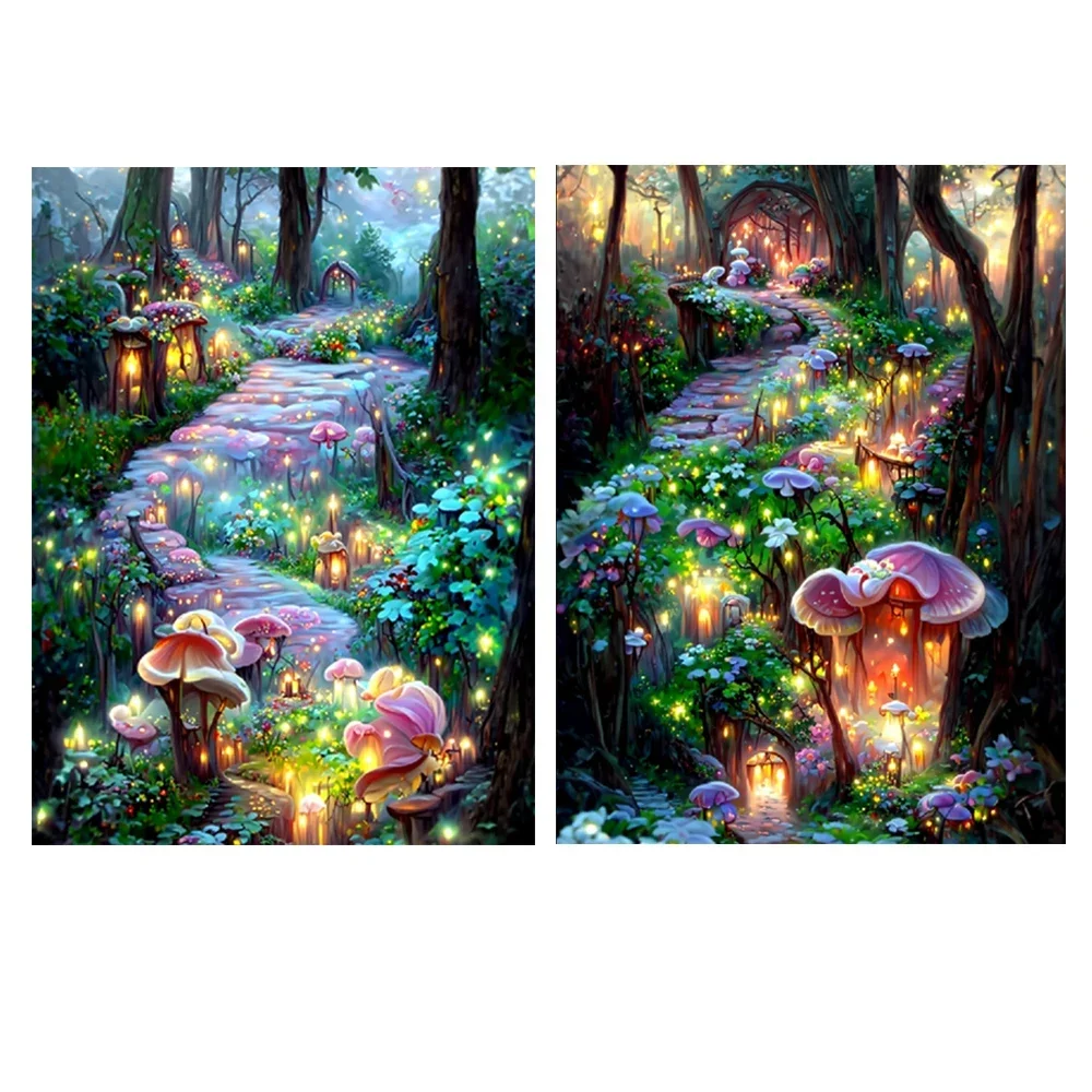 

Fantasy Fairy Lights Forest Path 5d Diy Diamond Painting Full Drills Embroidery Mosaic Cross Stitch Tree House Landscape View
