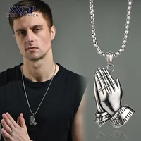 praying hands necklace mens and womens hip hop hand in hand lucky pendant titanium steel sweater chain fashion wholesale