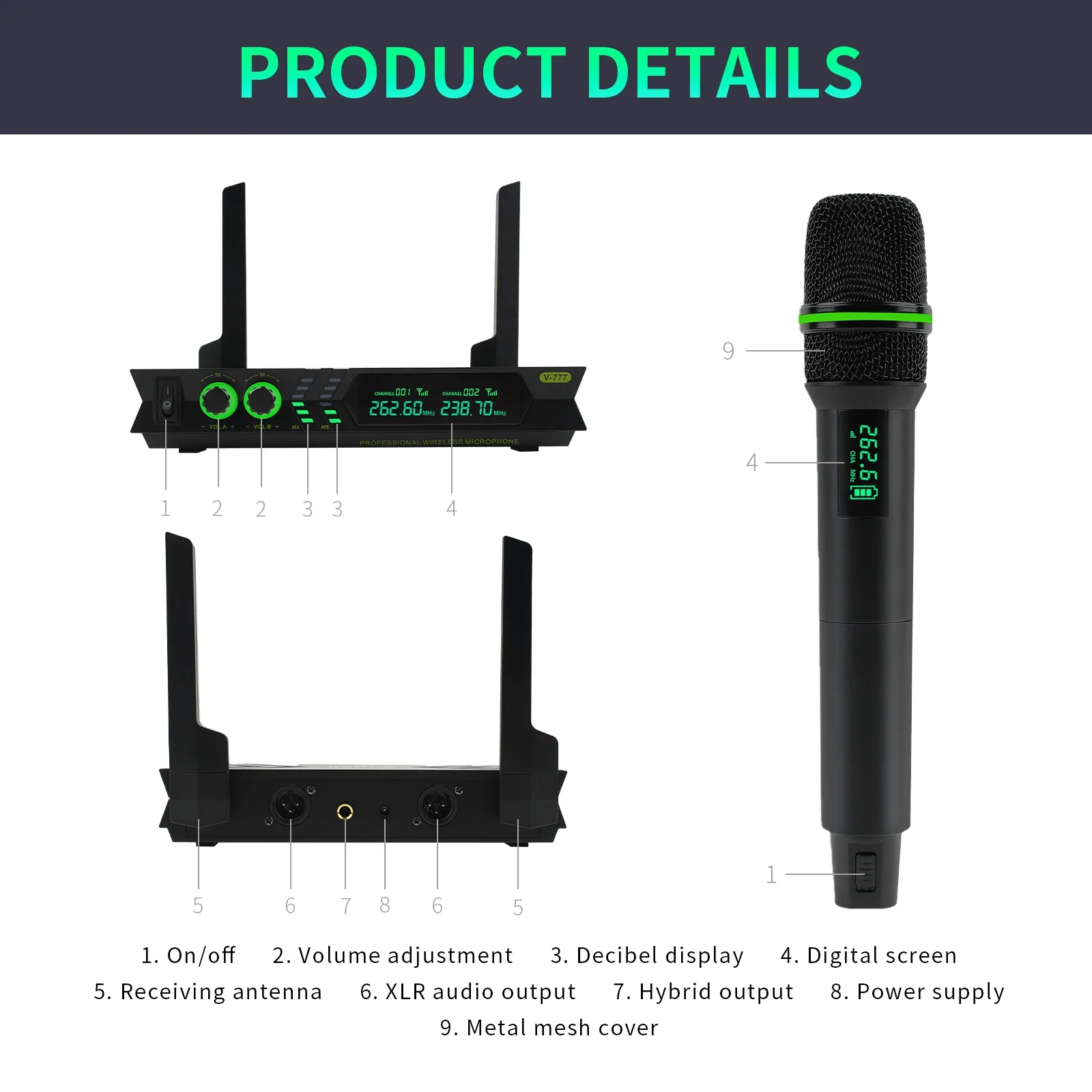 XTUGA V777 VHF Профессиональный беспроводной динамический микрофон Автоматическая