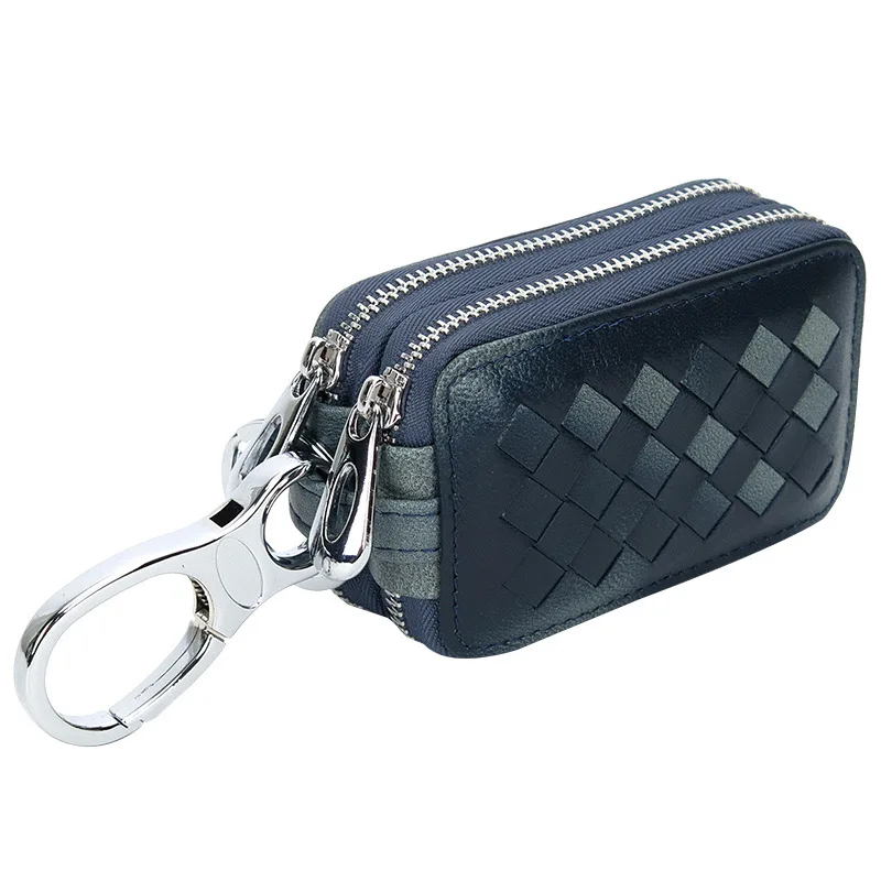 Car Key Case  Sheep Leather Double-layer Key Case Cover Zipper Genuine Leather  High Capacity Waist Hanging  Key Pouch Luxury
