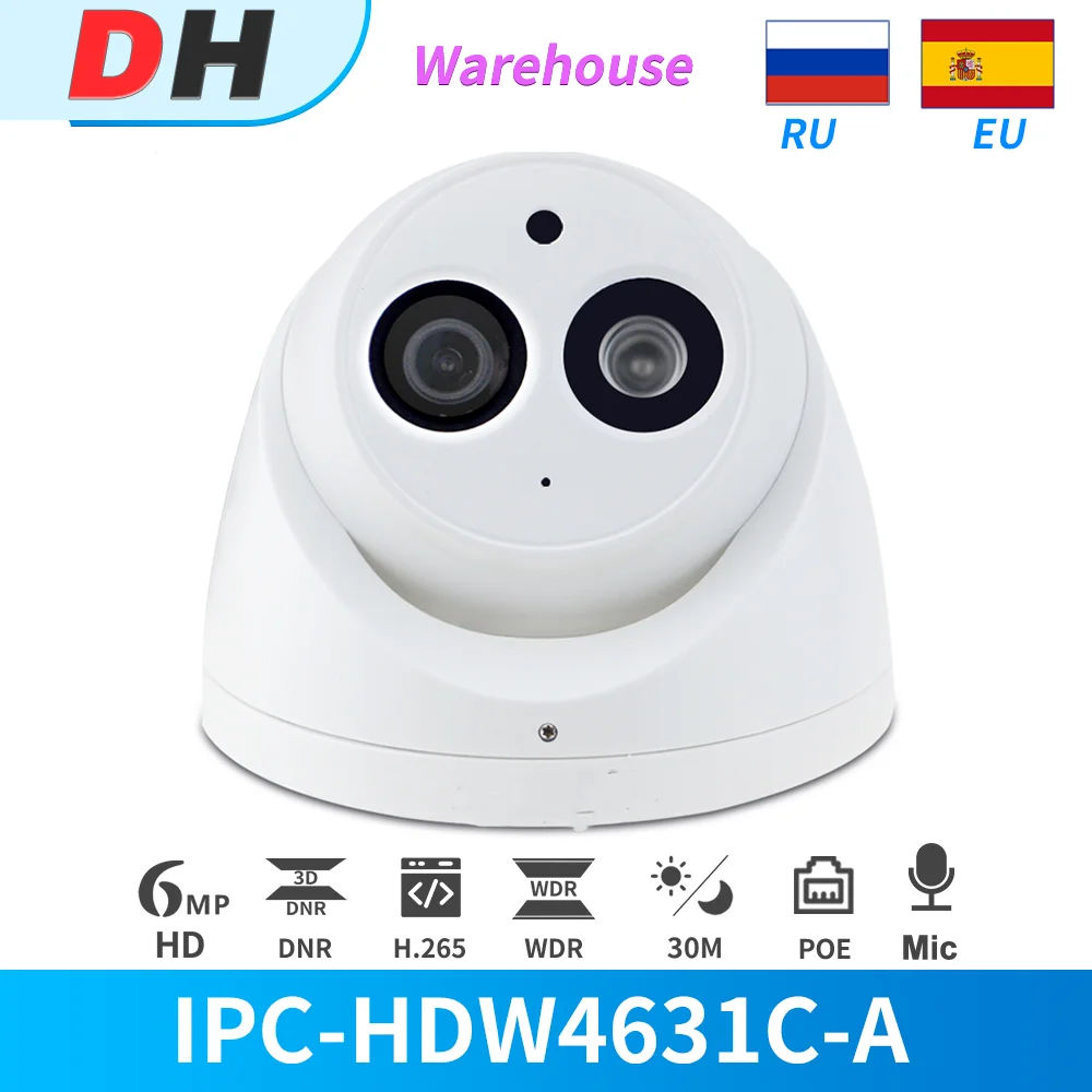 

Dahua IP Camera 6MP PoE IR Dome IPC-HDW4631C-A Night Vision Built-in Mic CCTV Security cam IP67 Replace IPC-HDW4433C-A Turret