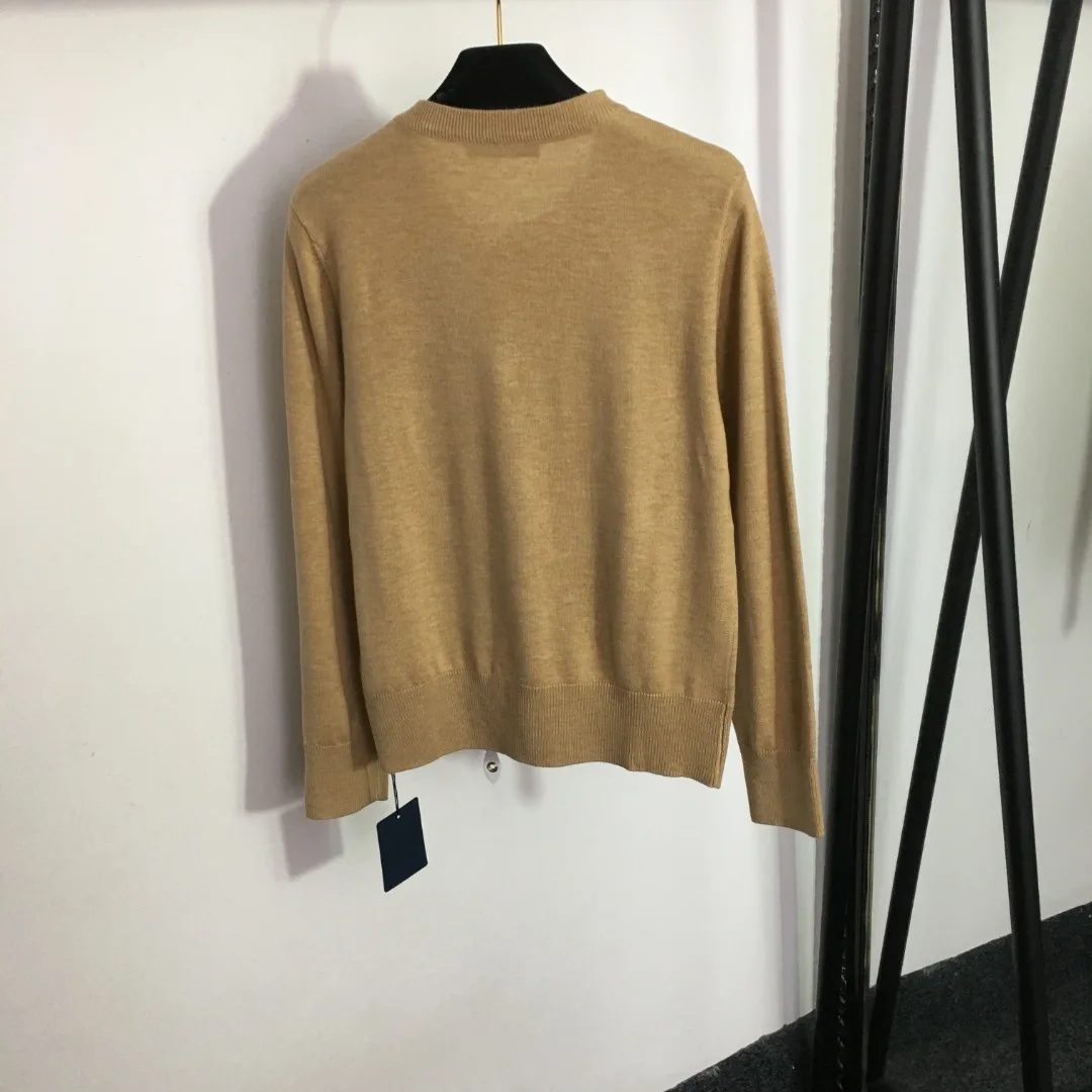 

Long Sleeve Wool Knit Cardigan Top, Curved Zipper, Round Neck, New, 2022