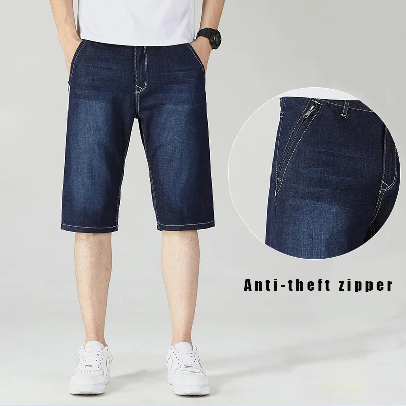 

Oversized Denim Shorts Men's Summer Thin Zipper Anti-theft Straight Loose Casual Men's Knee-length Short Jeans Plus Size 46 48