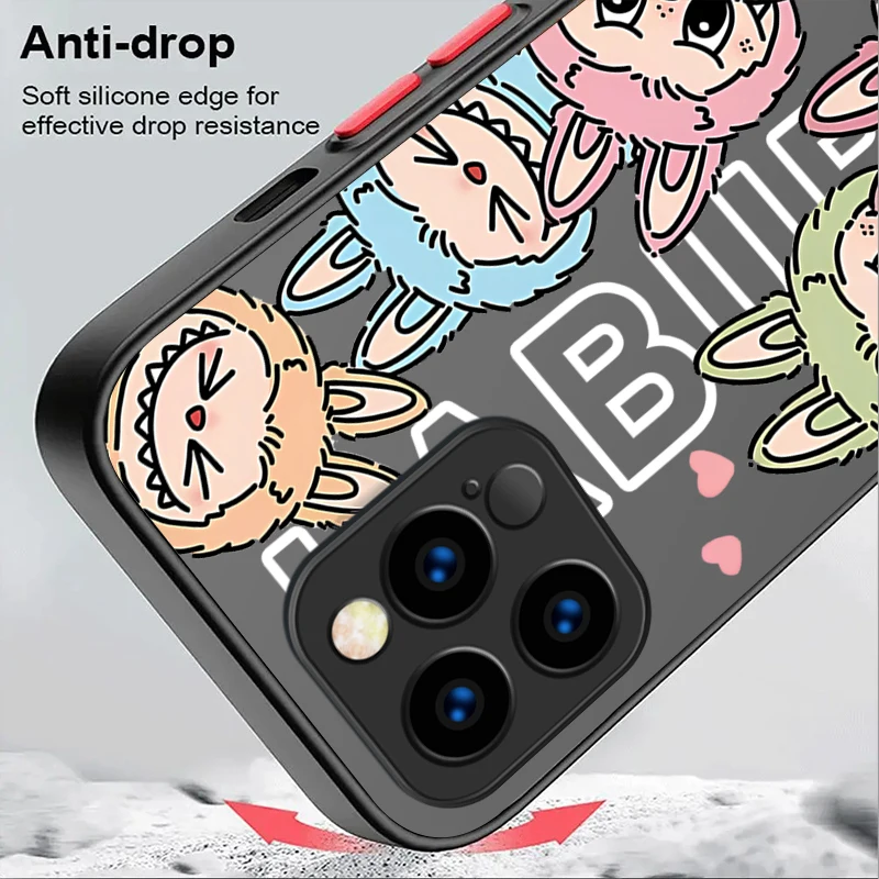 Cartoon Cool Labubu Phone Case For iPhone 16 15 14 13 12 11 Pro Max X XR XS 7 8 Plus SE 2020 Shockproof Matte Hard Bumper Cover