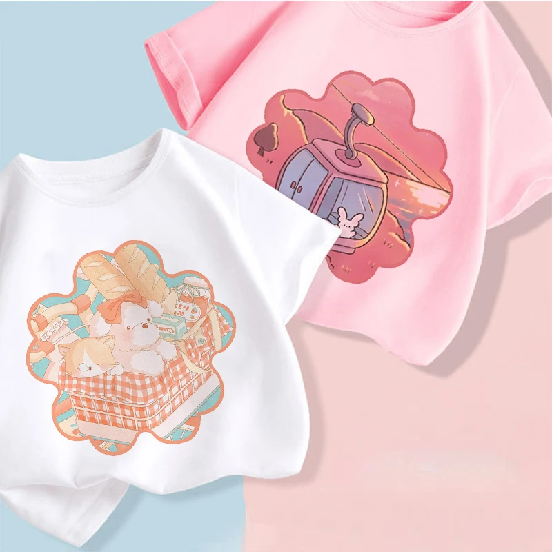 

2022 New Summer Latest 2-9 Year Old Children's Short Sleeve Girls Cartoon Anime Clothes Cute Children Clothes Printing Tee Tops