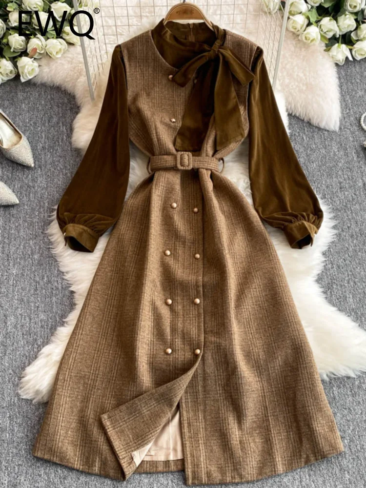 EWQ Рубашка с длинными рукавами во французском стиле и толстые клетчатые платья на