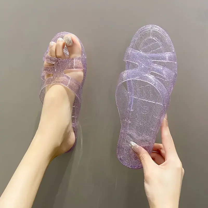 Сандалии Tide Женские тапочки на слово Прозрачные домашние шлепанцы плоской