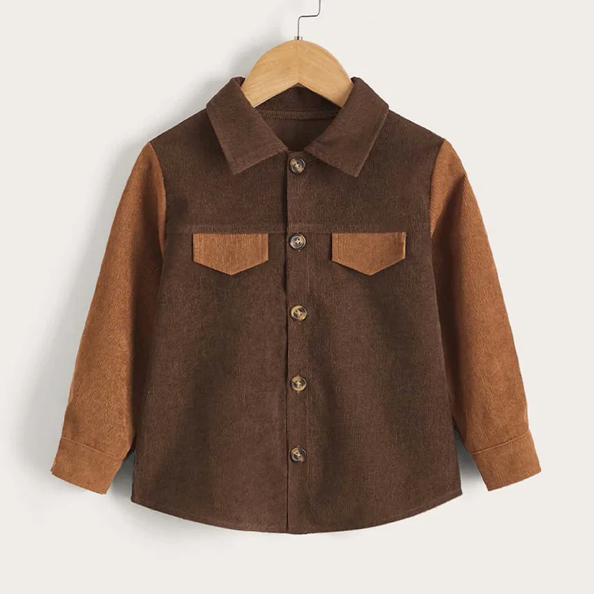 

2022 New Arrival Spring Children Boy Jacket Turn-down Collar Corduroy Patchwork Outwear for Teenagers Kids Outfits Wearing Coats