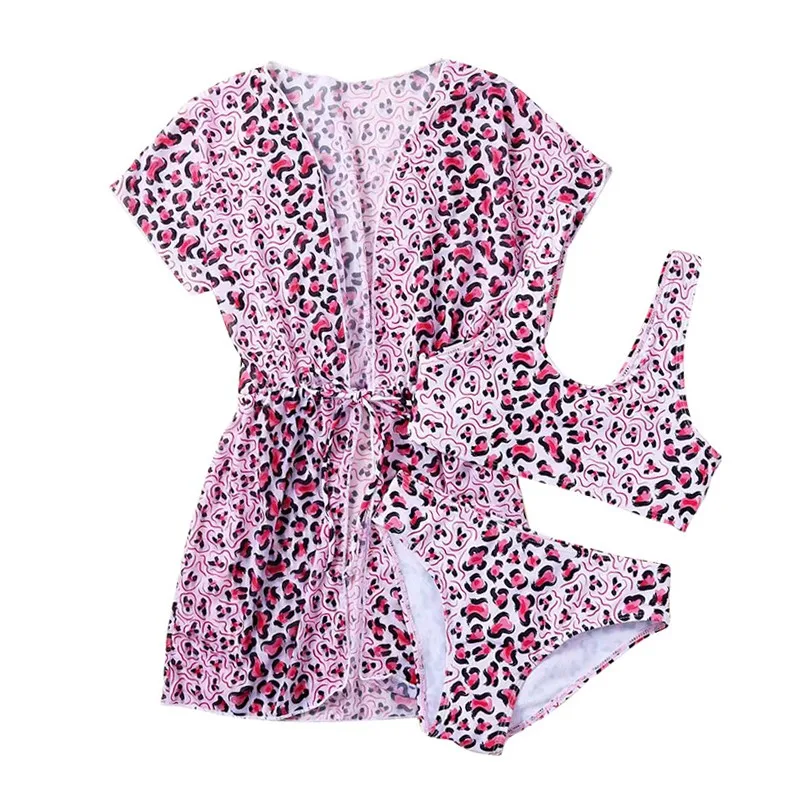 Купальник с разрезом и принтом для девочек 3 предмета детская юбка + накидка