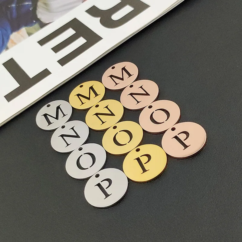 

5pcs Round 26 Letter Women Pendants Stainless Steel Charms Trend Necklaces Earrings Bracelets Jewelry Ladies Diy Making Supplies