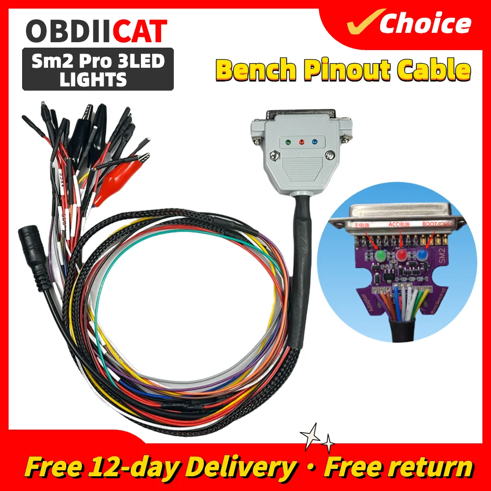Розничная продажа 3 светодиодный Boot Bench Cable DB25 ECU Bench Pinout Cable для SM2 PRO J2534 VCI Read And Write ECU BATT VCC KLINE CAN-L