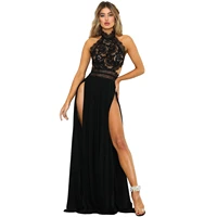 new retro fashion summer ladys sexy see through lace nude back high slit dress prom dresses party dresses for weddings