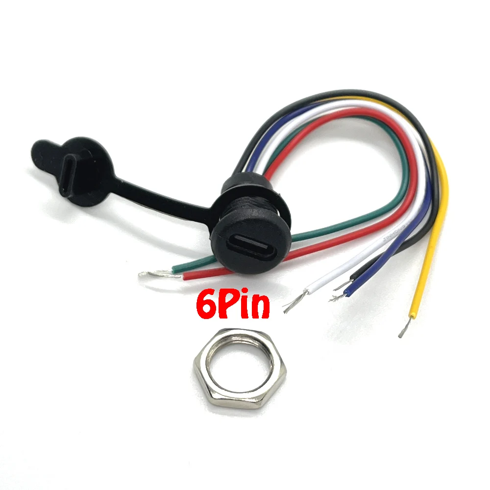 

5set 5pin 6Pin USB-C high current charging socket with PH2.0 nut snap lock plate Type-C female waterproof female connector Jack