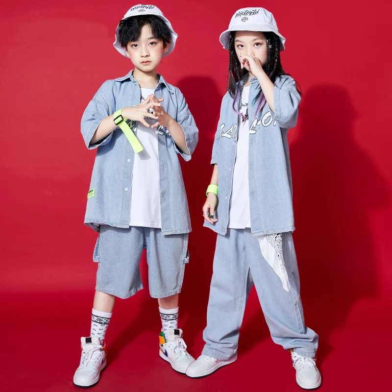 

Summer Hip Hop Dancewear Children Festival Clothing Denim Street Dance Stage Costume Girls Boys Jazz Dancer Outfit YS3824