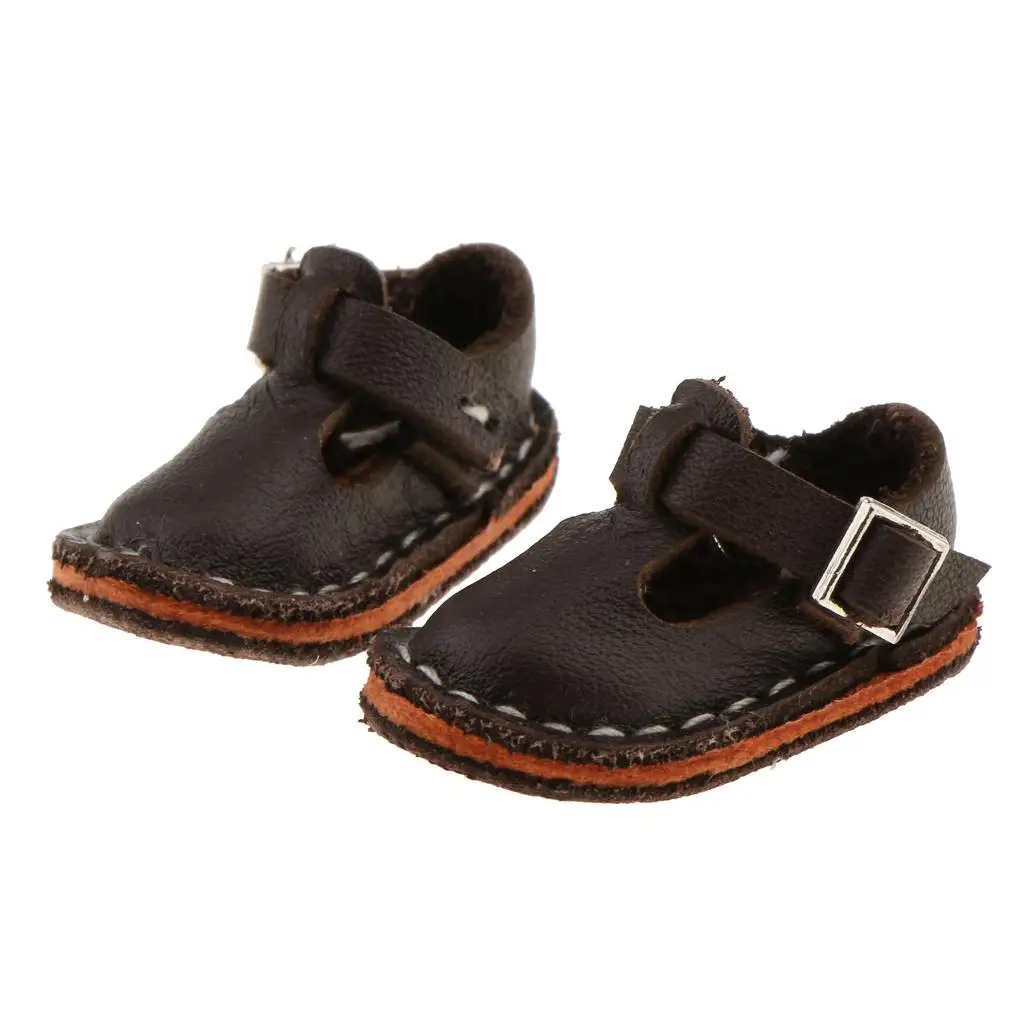 

Fashion Shoes PU Leather Flat Ankle Belt Shoes for 12'' Blythe Doll - Dark Brown