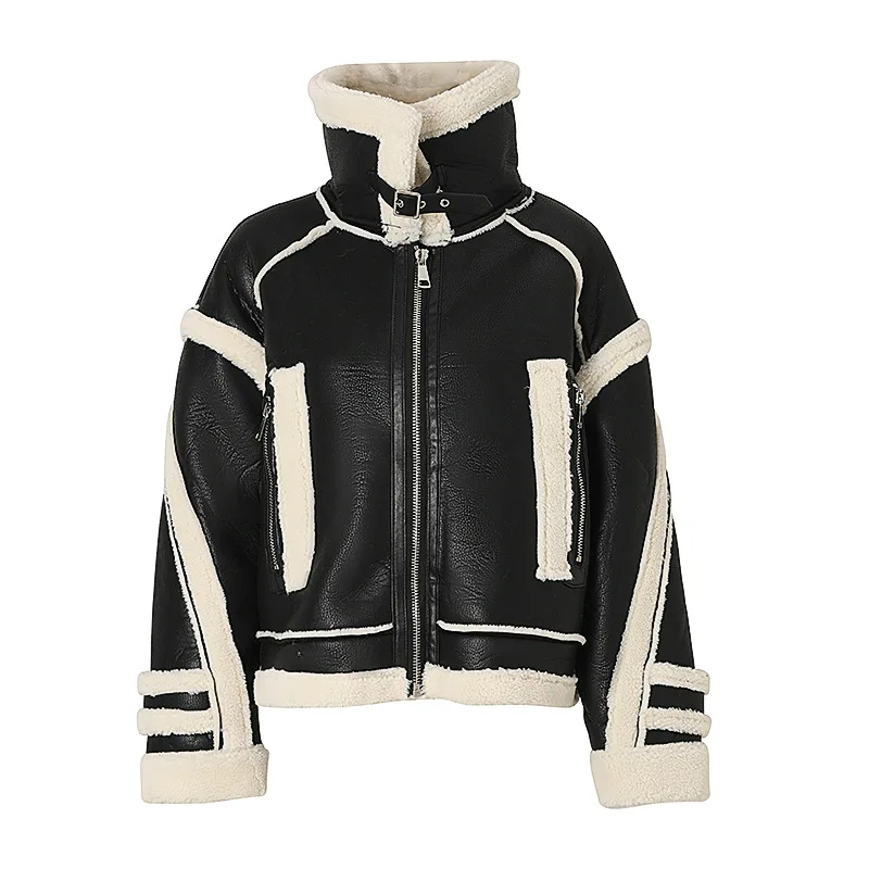 

Пальто из кашемира с мехом ягненка, зимнее, свободное, для мотоцикла