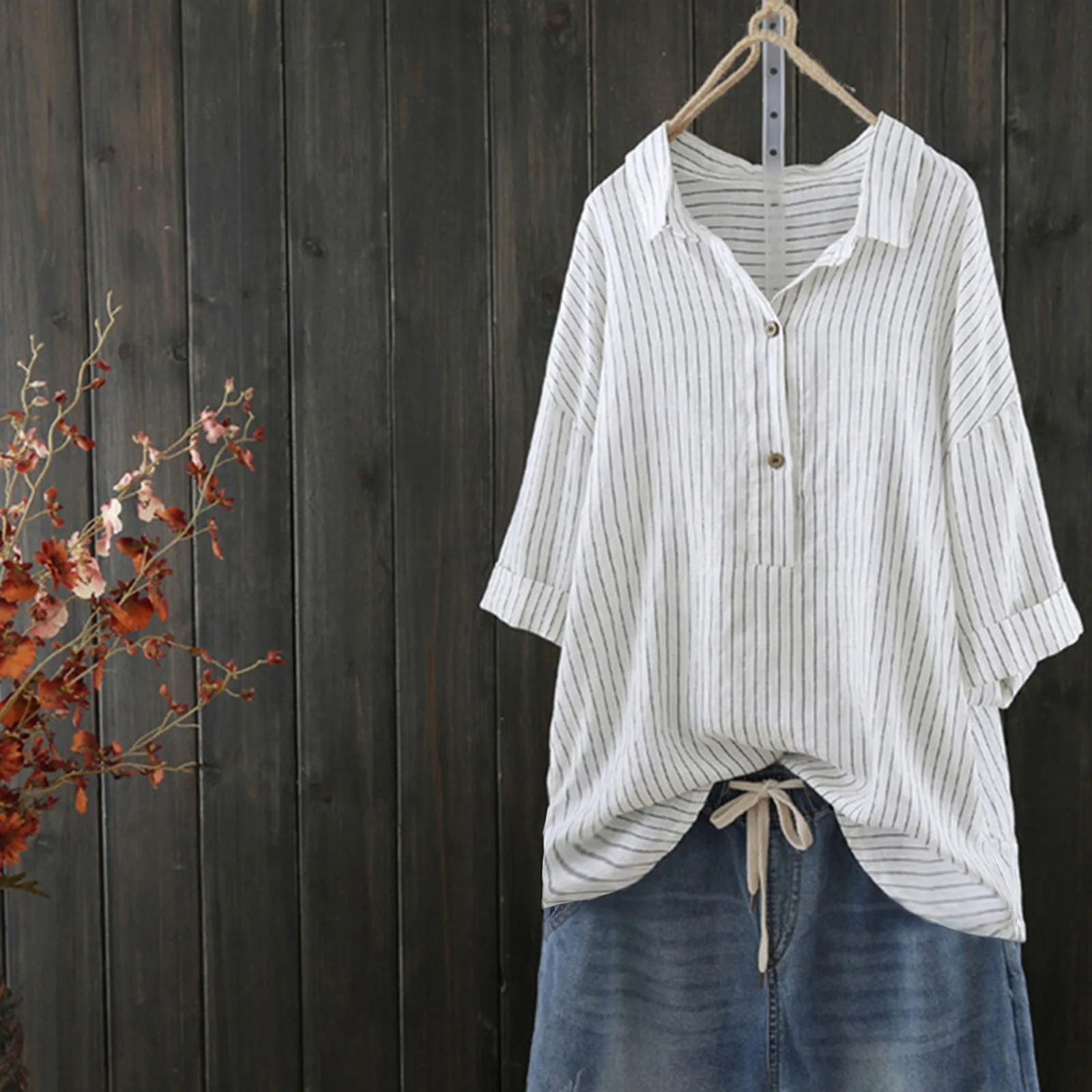 

Cotton Shirt And Up T Striped Women Button Top Tunic Pullover Blouse Linen Women's Cotton Lightweight Embroide Shirt Women