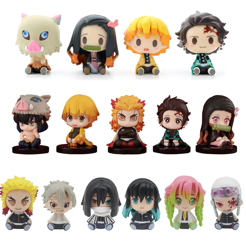 

4-5cm Demon Slayer figure Tanjiro Nezuko figurine Inosuke Zenizu Q Ver. Sitting Action Figure kimetsu no yaiba figures Model Toy