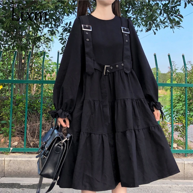 

Japanese dark style Lolita Gothic beautiful design sense retro little black dress loose sweet dress kawaii girl autumn new style
