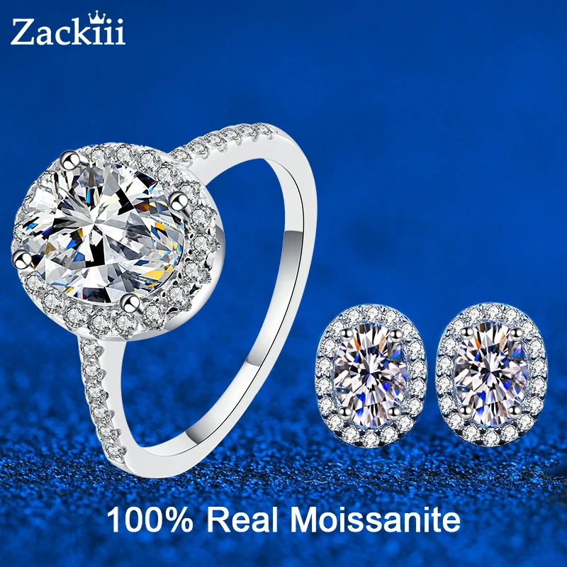 

Certified Moissanite Engagement Ring Stud Earrings Sets Oval Cut Lab Diamond Wedding Jewelry Sets for Women Pass Diamond Test