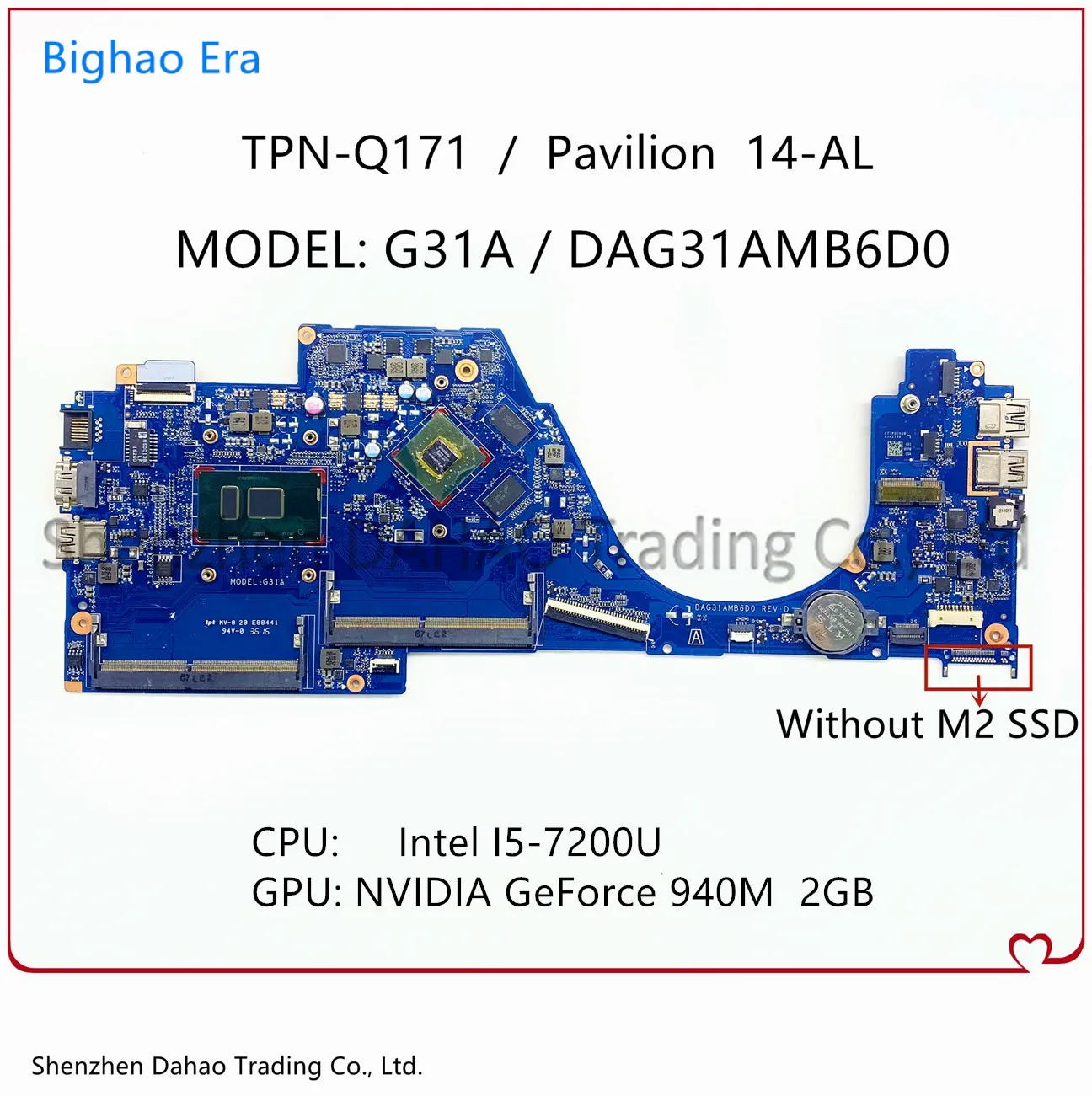 

Системная плата DAG31AMB6D0 G31A для ноутбука HP TPN-Q171 Pavilion 14-AL, материнская плата с планкой GT940M 2G-GPU 903707-001 903710-601