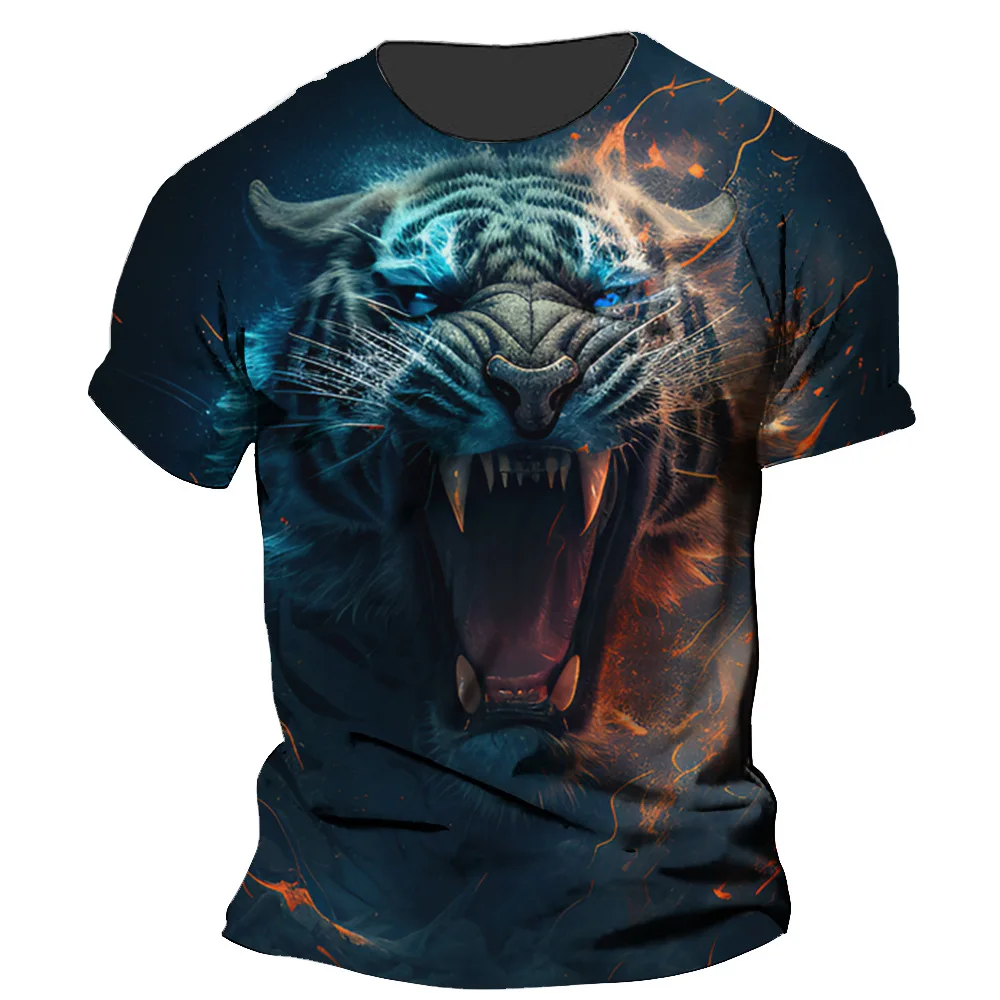 

Funny Men'S Short Sleeve T-Shirt 3d Rampage Animal Print Tiger Graphic T-Shirt Men'S Fashion Streetwear Oversized O Neck Top