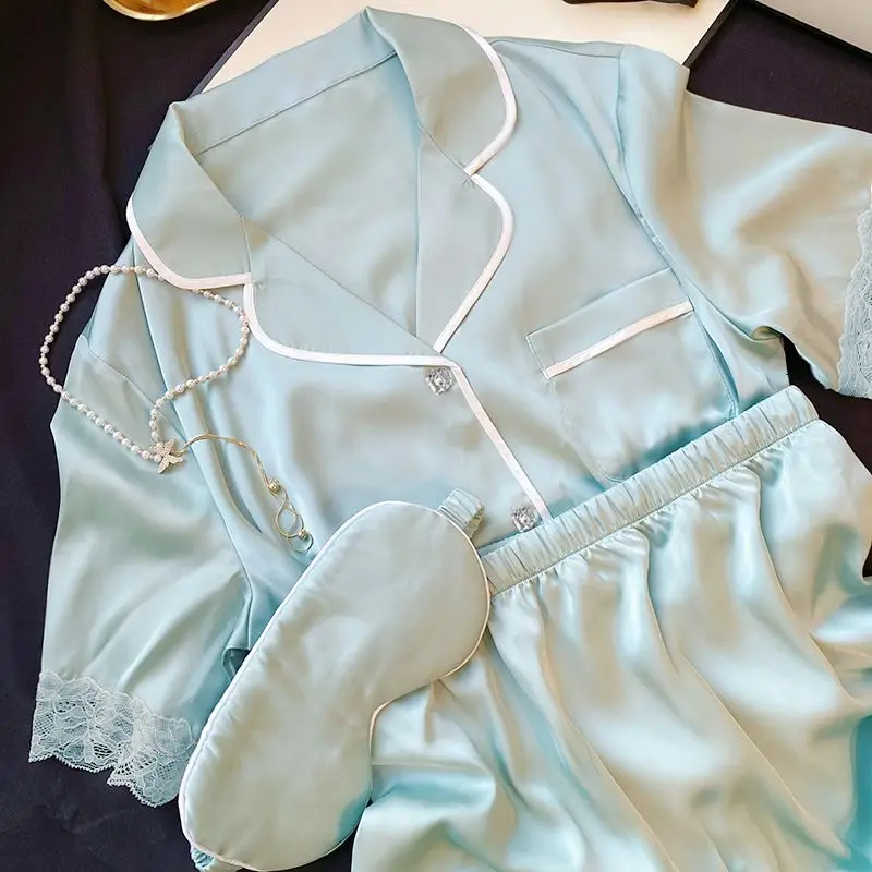 1 Ice Silk Pajamas Women's Summer Thin Short Sleeve Set New Ins Style Silk Homewear Can Be Outworn