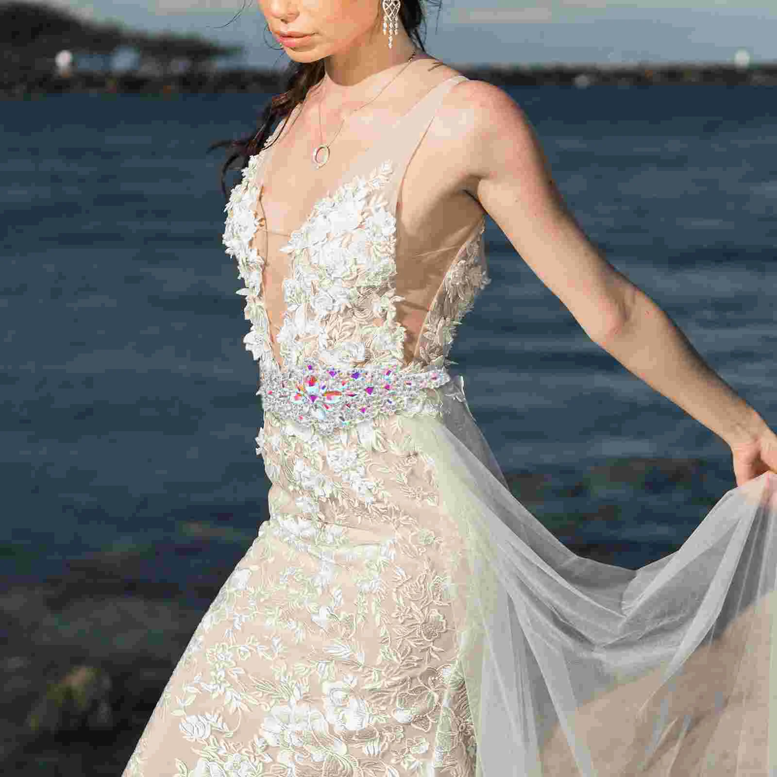 

Rhinestone Ribbons Applique Gold Decor Luxurious Wedding Dress Belt Exquisite Appliques Crystal Bridal Ornaments Bride