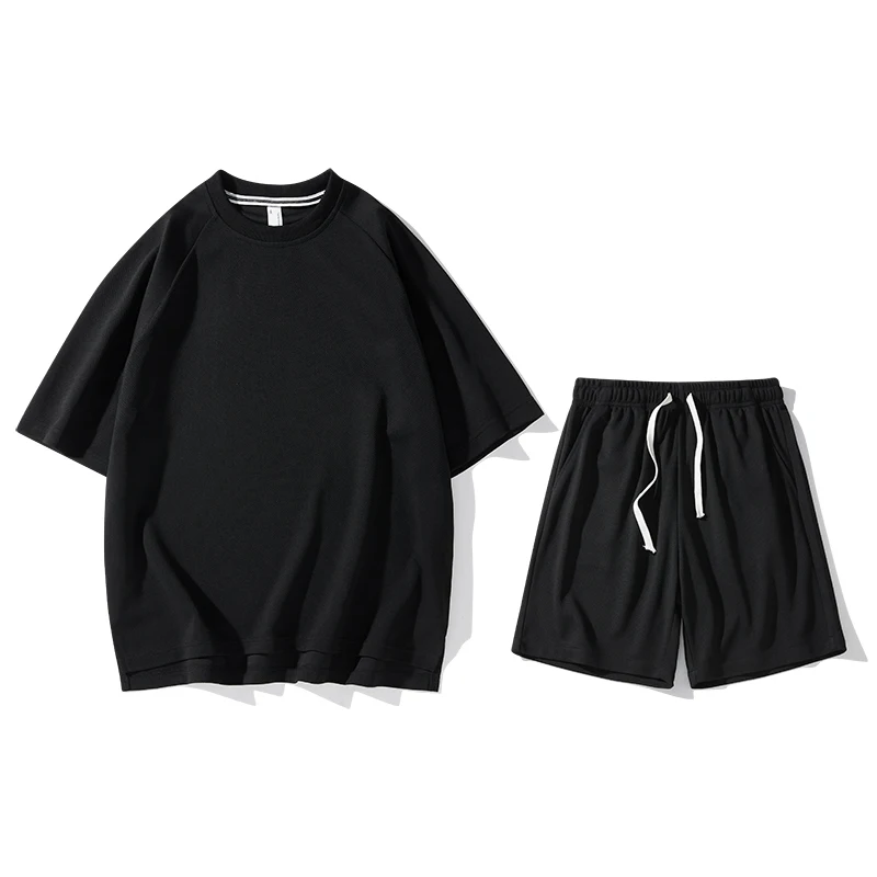 2023 Summer Thin T-shirt Sports Casual Two-Piece Suit Ice Silk Shorts Short-Sleeved Suit Men's Casual Cropped Pants